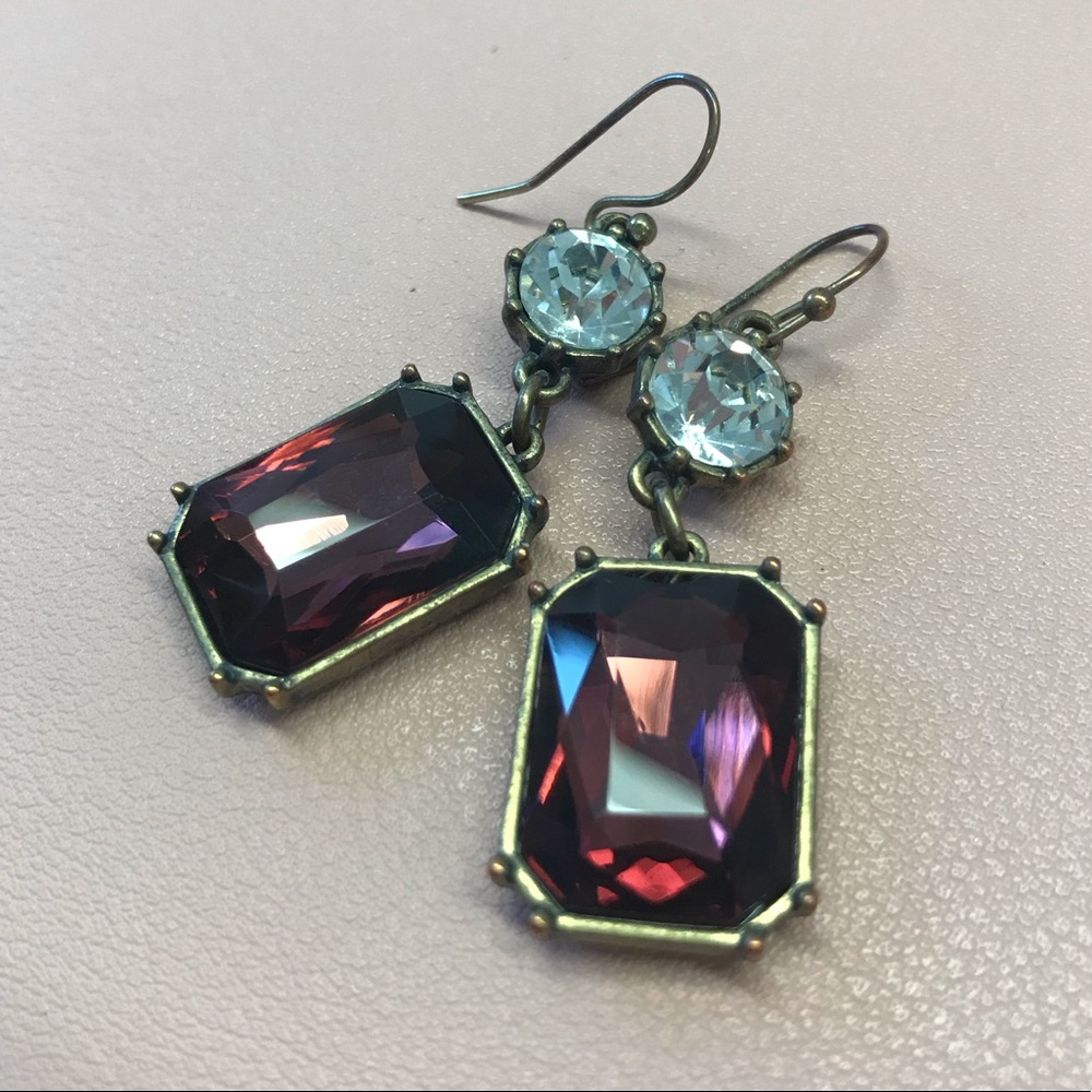 Deep Purple/Red & Crystal Fancy Drop Earrings